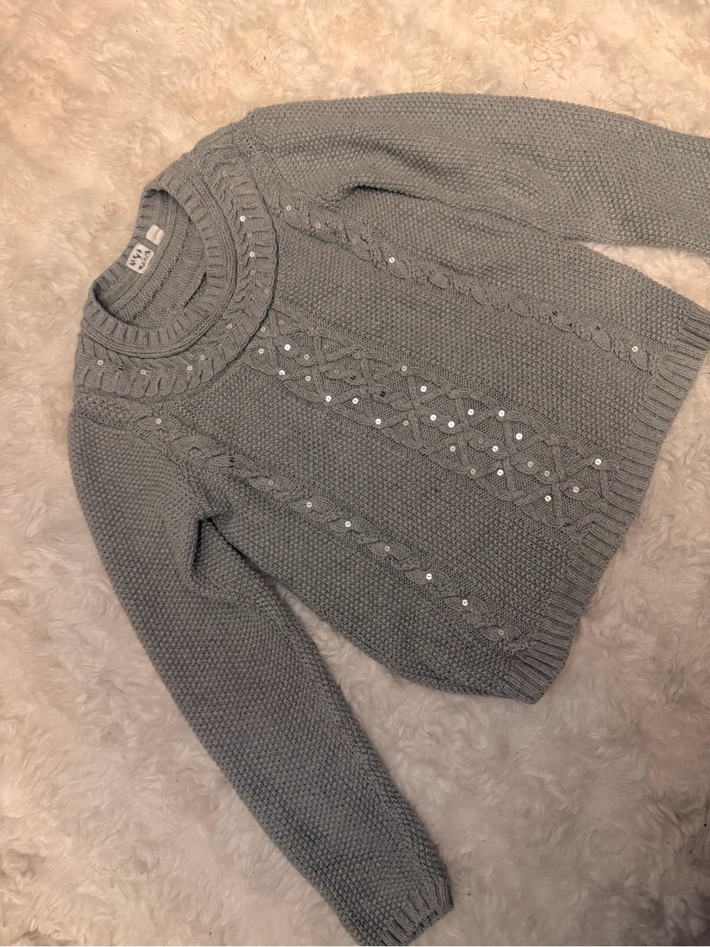 Old Navy Gray Sequin Cable Knit Sweater